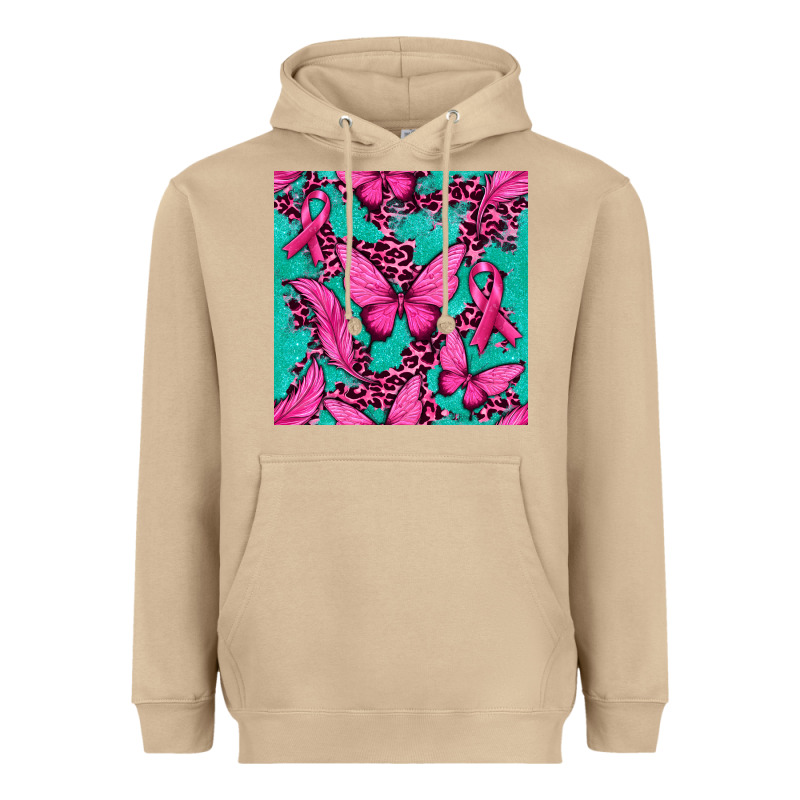 Pink Butterfly With Ribbon Cancer Heavyweight Hoodie by texasbilliewilder | Teevron