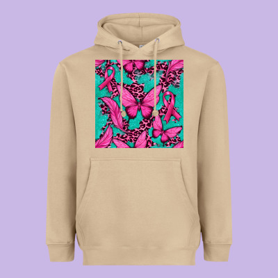 Pink Butterfly With Ribbon Cancer Heavyweight Hoodie Designed By Texasbilliewilder