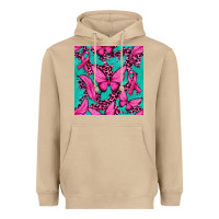 Mushroom Pink Butterfly with Ribbon Cancer Heavyweight Hoodie - texasbilliewilder