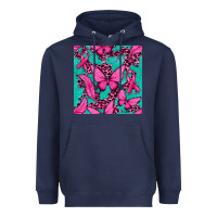 Navy Pink Butterfly with Ribbon Cancer Heavyweight Hoodie - texasbilliewilder