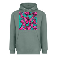 Sage Pink Butterfly with Ribbon Cancer Heavyweight Hoodie - texasbilliewilder