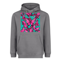 Storm Pink Butterfly with Ribbon Cancer Heavyweight Hoodie - texasbilliewilder
