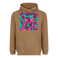 Toasted Coconut Pink Butterfly with Ribbon Cancer Heavyweight Hoodie - texasbilliewilder