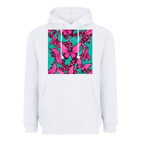 White Pink Butterfly with Ribbon Cancer Heavyweight Hoodie - texasbilliewilder