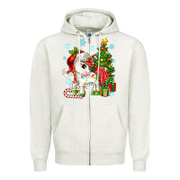 Oatmeal Heather Christmas unicorn Zipper Hoodie - Zillion Design Studio