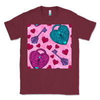 Burgundy valentines day lock and key seamless pattern Classic Tee - BundleAndBundleShop