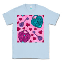 Dusty Blue valentines day lock and key seamless pattern Classic Tee - BundleAndBundleShop
