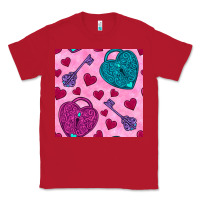 Red valentines day lock and key seamless pattern Classic Tee - BundleAndBundleShop