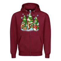 Burgundy christmas rabbits Zipper Hoodie - Zillion Design Studio