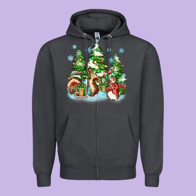 Christmas Rabbits Zipper Hoodie Designed By Zillion Design Studio