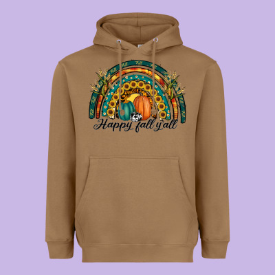 Happy Fall Y'all Rainbow Heavyweight Hoodie Designed By Ranaportraitstore