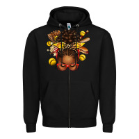 Black softball afro messy bun Zipper Hoodie - texasbilliewilder