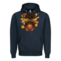 Navy softball afro messy bun Zipper Hoodie - texasbilliewilder