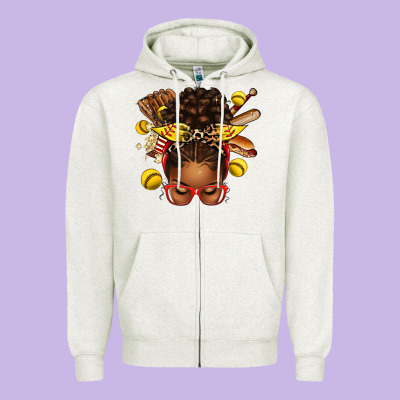 Zipper Hoodie softball afro messy bun