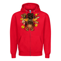Red softball afro messy bun Zipper Hoodie - texasbilliewilder