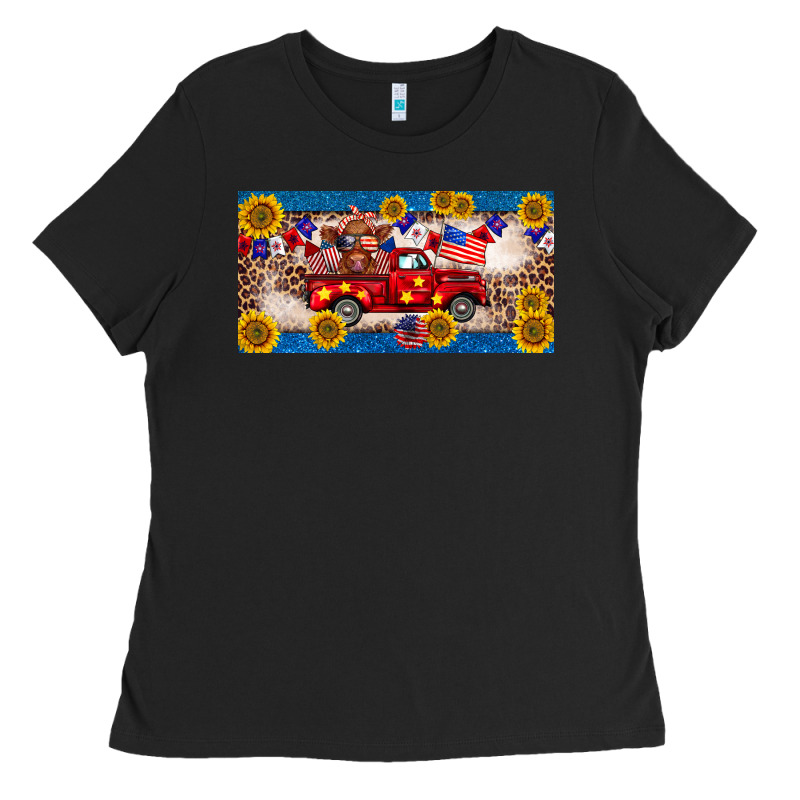 4th Of July Truck Cow License Plate Ladies Tee by BarkalooDesign | Teevron