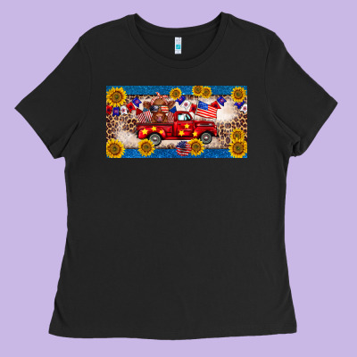 4th Of July Truck Cow License Plate Ladies Tee Designed By Barkaloodesign