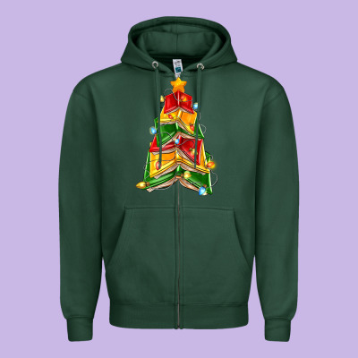 Christmas Book Tree Zipper Hoodie Designed By Zillion Design Studio