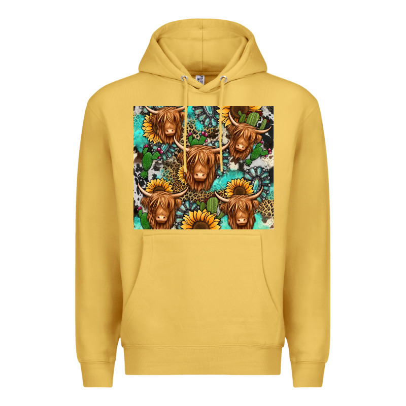 Long Haired Shaggy Cow Western Premium Hoodie by Jasminsmagicworld | Teevron