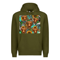 Army Green long haired shaggy cow western Premium Hoodie - Jasminsmagicworld