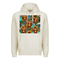 Oatmeal Heather long haired shaggy cow western Premium Hoodie - Jasminsmagicworld
