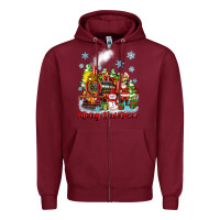 Burgundy merry christmas polar express Zipper Hoodie - Zillion Design Studio