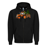 Black Christmas Orange Farm Tractor Zipper Hoodie - RanaPortraitStore