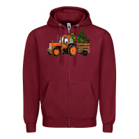Burgundy Christmas Orange Farm Tractor Zipper Hoodie - RanaPortraitStore