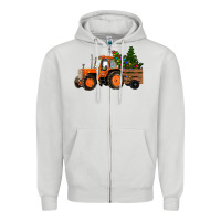 Dove Grey Christmas Orange Farm Tractor Zipper Hoodie - RanaPortraitStore