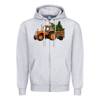 Christmas Orange Farm Tractor Zipper Hoodie | Teevron