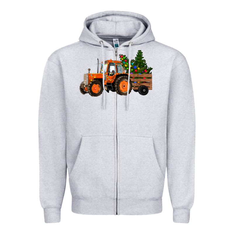 Christmas Orange Farm Tractor Zipper Hoodie by RanaPortraitStore | Teevron