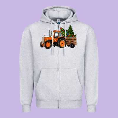 Zipper Hoodie Christmas Orange Farm Tractor