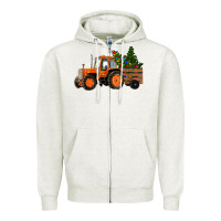 Oatmeal Heather Christmas Orange Farm Tractor Zipper Hoodie - RanaPortraitStore