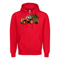 Red Christmas Orange Farm Tractor Zipper Hoodie - RanaPortraitStore