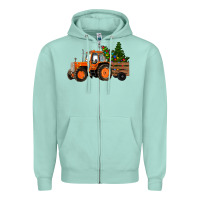 Seafoam Christmas Orange Farm Tractor Zipper Hoodie - RanaPortraitStore