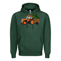 Sports Green Christmas Orange Farm Tractor Zipper Hoodie - RanaPortraitStore
