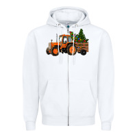 White Christmas Orange Farm Tractor Zipper Hoodie - RanaPortraitStore