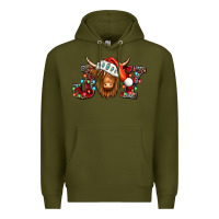 Army Green joy christmas shaggy cow Premium Hoodie - Jasminsmagicworld