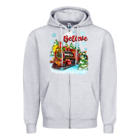 Heather Grey christmas polar express believe Zipper Hoodie - Zillion Design Studio