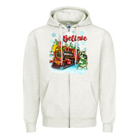 Oatmeal Heather christmas polar express believe Zipper Hoodie - Zillion Design Studio
