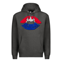 Charcoal Heather cambodian flag lips Premium Hoodie - AdoDesignShop