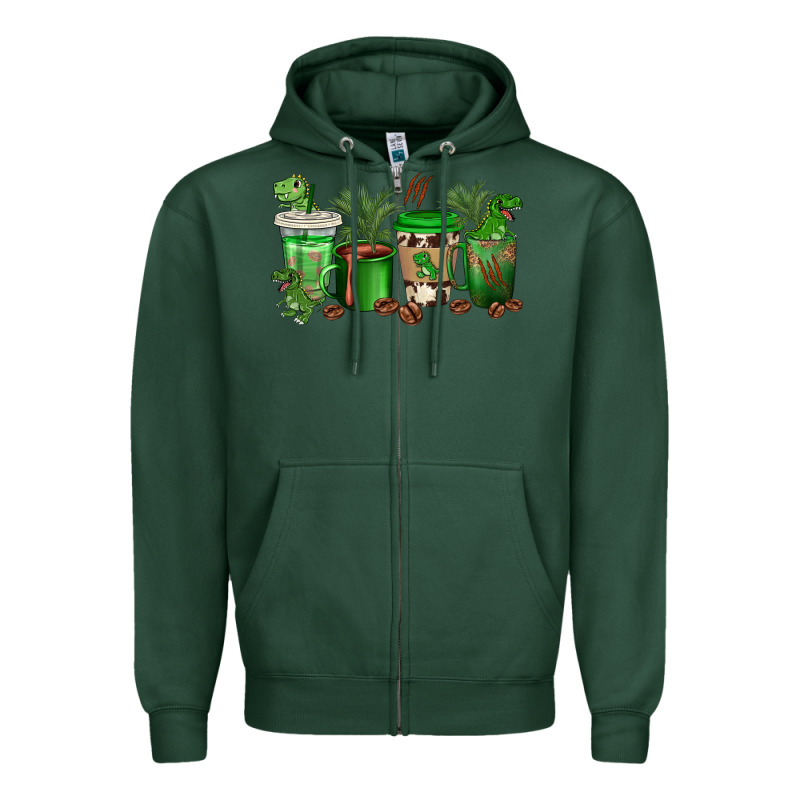 T  Rex Coffee Cups Zipper Hoodie by texasbilliewilder | Teevron