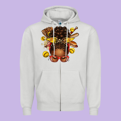 Zipper Hoodie softball afro messy bun