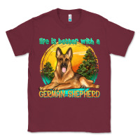Burgundy life is better with a german shepherd Classic Tee - texasbilliewilder