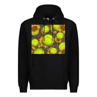 Black tennis ball with sunflower and racket Premium Hoodie - BarkalooDesign