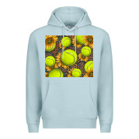 Blue Mist tennis ball with sunflower and racket Premium Hoodie - BarkalooDesign