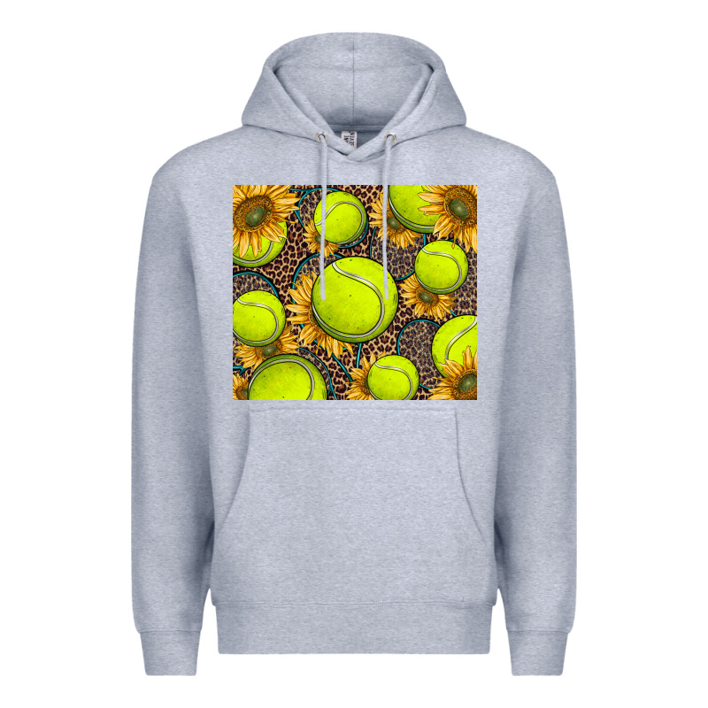 Tennis Ball With Sunflower And Racket Premium Hoodie by BarkalooDesign | Teevron