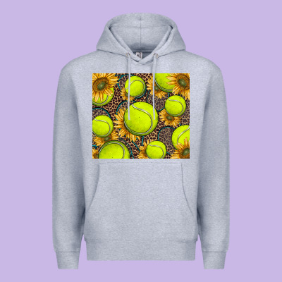 Tennis Ball With Sunflower And Racket Premium Hoodie Designed By Barkaloodesign