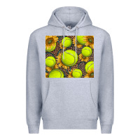 Heather Grey tennis ball with sunflower and racket Premium Hoodie - BarkalooDesign