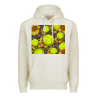 Oatmeal Heather tennis ball with sunflower and racket Premium Hoodie - BarkalooDesign